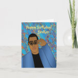Happy Birthday Brother Afro-Amerikaanse Kaart<br><div class="desc">Deze coole verjaardagskaart heeft een Afro-Amerikaanse man met een blauw pak en een zwart shirt. Stuur een kaart naar je broer die betrouwbaar is en je boodschap uitdrukt zoals je het bedoeld had.</div>