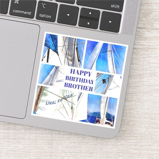 Happy Birthday Brother Artistic White Sails Sticker (Detail)