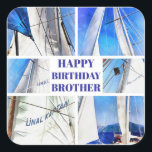 Happy Birthday Brother Artistic White Sails Vierkante Sticker<br><div class="desc">Happy Birthday Brother Artistic White Sails Collage is een collage van golfzeilen. Vaders spelen een rol in het leven van elk kind die niet door anderen kan worden vervuld. Geef de kapitein van de familie een nautisch thema voor zijn verjaardag. Perfecte Turkse gevaccineerde vibes voor Agean-liefhebbers en zeilliefhebbers rond de...</div>