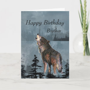 Happy Birthday BrotherHowling Wolf Moon Quote Kaart