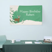 Happy Birthday Brown Deer Pine Tree Snow Green Spandoek (Beurs)