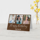 Happy Birthday Brown en White 3 Photo Collage Kaart (Gele Bloem)