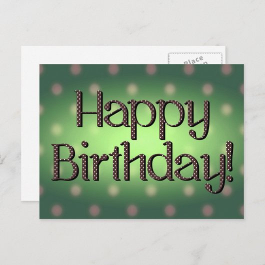 Happy Birthday Brown Polka Dot Text Green Bkgrd Briefkaart (Voorkant / Achterkant)