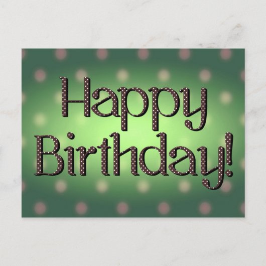 Happy Birthday Brown Polka Dot Text Green Bkgrd Briefkaart (Voorkant)