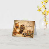 Happy Birthday brown wood  speelgoedcamera Kaart (Gele Bloem)