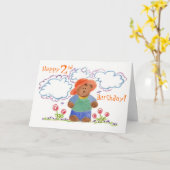 Happy Birthday Bruin Beer Kinderen Kunst Kaart (Gele Bloem)