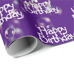 Happy Birthday Bubbles op Paarse Cadeaupapier