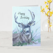 Happy Birthday Buck Deer Animal Wildlife Kaart (Gele Bloem)