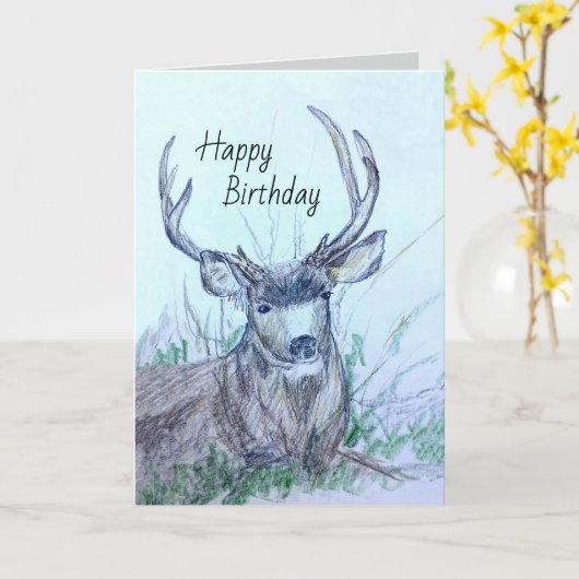 Happy Birthday Buck Deer Animal Wildlife Kaart (Gele Bloem)