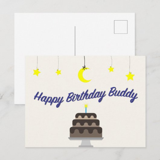 Happy Birthday Buddy briefkaart van Syahikmah (Voorkant / Achterkant)