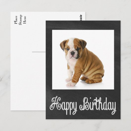 Happy Birthday Bulldog Puppy Krijtbord Briefkaart (Voorkant / Achterkant)