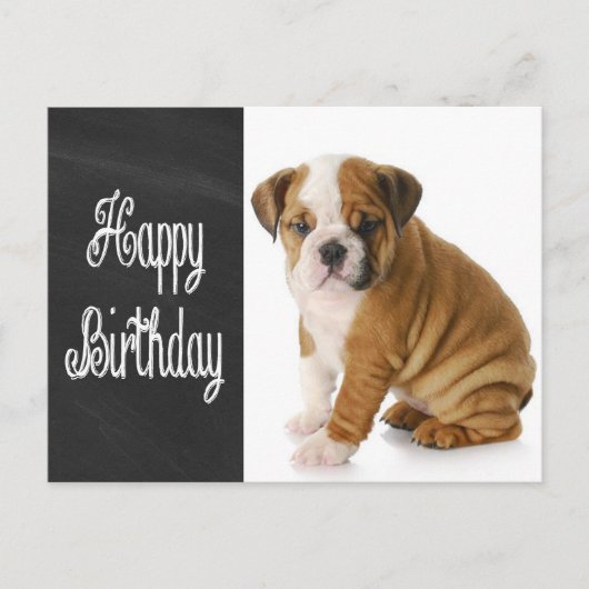 Happy Birthday Bulldog Puppy Krijtbord Briefkaart (Voorkant)