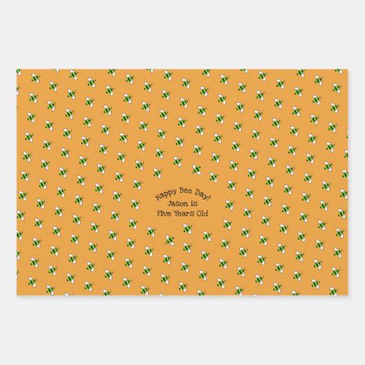 Happy Birthday Bumble Bees Set van 3 Inpakpapier Vel (Voorkant)