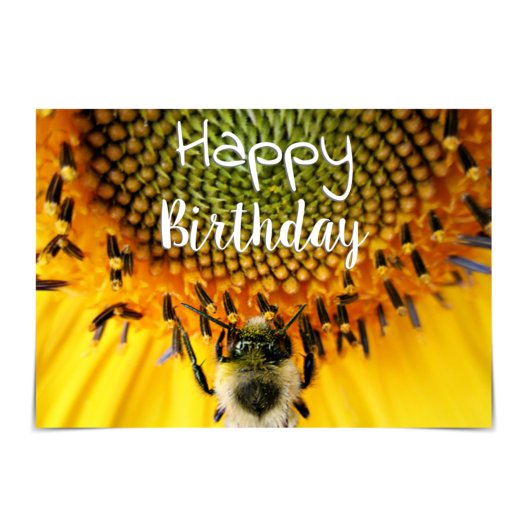 "Happy Birthday" Bumblebee Sunflower Kaart