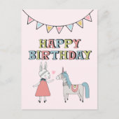 Happy Birthday Bunny en Unicorn Briefkaart (Voorkant)