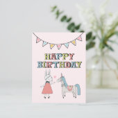 Happy Birthday Bunny en Unicorn Briefkaart (Staand voorkant)