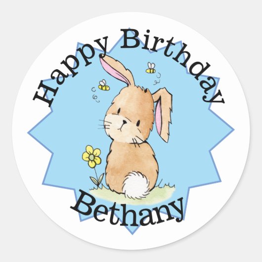 Happy Birthday Bunny Persoonlijk Ronde Sticker (Voorkant)