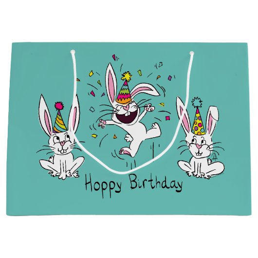 Happy Birthday Bunny Rabbits Kinder Cute Groot Cadeauzakje (Voorkant)