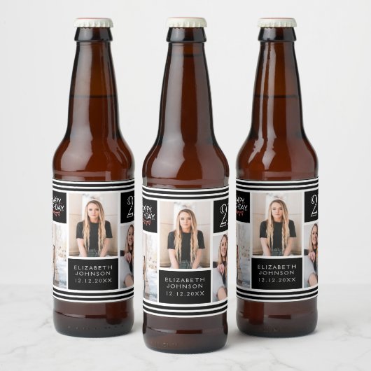 Happy Birthday Bunting Photo Collage 21st Birthday Bier Etiket (Flessen)