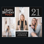 Happy Birthday Bunting Photo Collage 21st Birthday Tuinbord<br><div class="desc">Dit trendy fotocollage ontwerp biedt ruimte voor drie foto's. U kunt de naam en de leeftijd van de persoon die hun verjaardag viert,  toevoegen.</div>