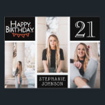 Happy Birthday Bunting Photo Collage 21st Birthday Tuinbord<br><div class="desc">Dit trendy fotocollage ontwerp biedt ruimte voor drie foto's. U kunt de naam en de leeftijd van de persoon die hun verjaardag viert,  toevoegen.</div>