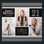 Happy Birthday Bunting Photo Collage 21st Birthday Tuinbord<br><div class="desc">Dit trendy fotocollage ontwerp biedt ruimte voor drie foto's. U kunt de naam toevoegen van de persoon die zijn verjaardag viert,  evenals zijn leeftijd en verjaardagsdatum.</div>