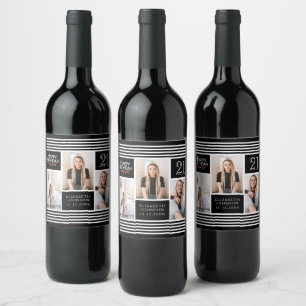 Happy Birthday Bunting Photo Collage 21st Birthday Wijn Etiket