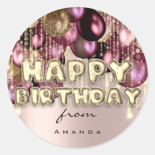 Happy Birthday Burgundy GOLD GLITTER BALLOONS Ronde Sticker