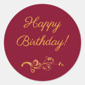 Happy Birthday burgundy gold Ronde Sticker (Voorkant)