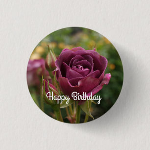 Happy Birthday Burgundy Iceberg Roos #1 Button