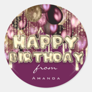 Happy Birthday Burgundy Silver Gold BALLOONS VIP Ronde Sticker