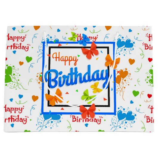 Happy Birthday Butterflies Groot Cadeauzakje (Voorkant)