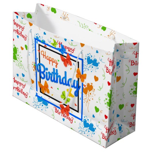 Happy Birthday Butterflies Groot Cadeauzakje (Voorkant Gekanteld)