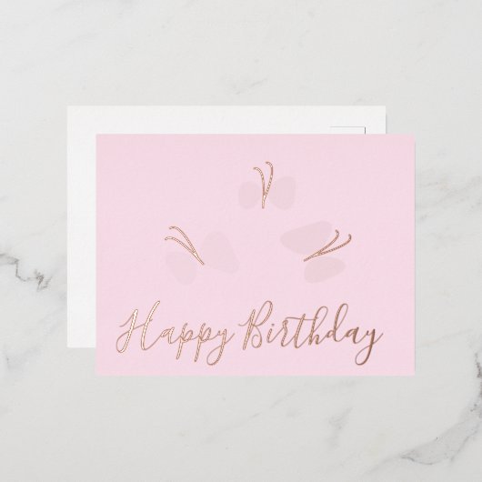 Happy Birthday Butterflies Pink Folie Holiday Folie Feestdagen Briefkaart (Voorkant / Achterkant)