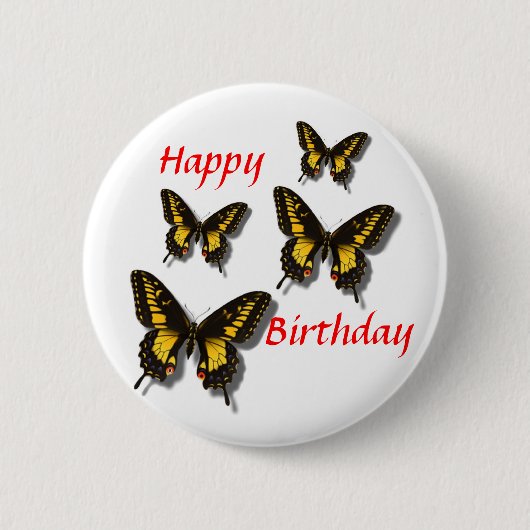 Happy Birthday / Butterflies Ronde Button 5,7 Cm (Voorkant)