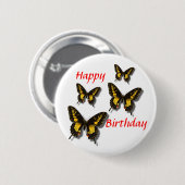 Happy Birthday / Butterflies Ronde Button 5,7 Cm (Voorkant /achterkant)