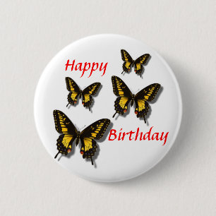 Happy Birthday / Butterflies Ronde Button 5,7 Cm