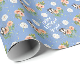 Happy Birthday Butterfly Floral gepersonaliseerd Cadeaupapier