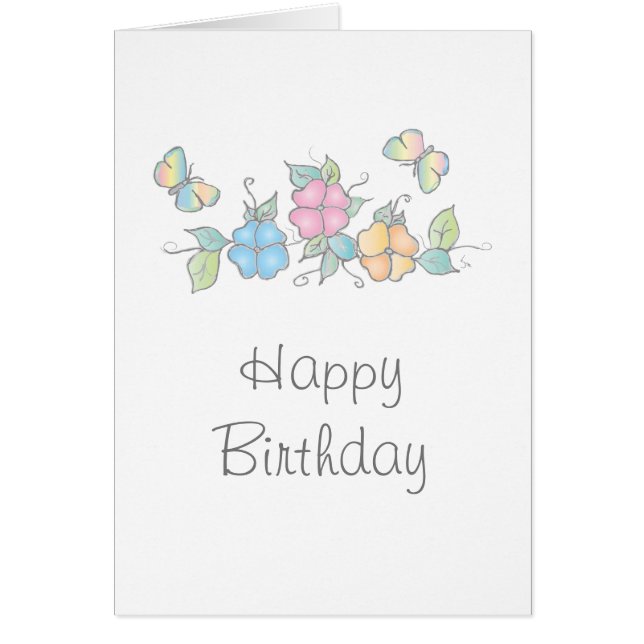 Happy Birthday, Butterfly Floral Waterverf (Voorkant)