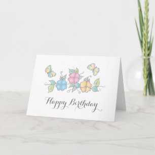 Happy Birthday, Butterfly Floral Waterverf Kaart