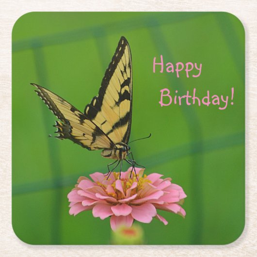 Happy Birthday Butterfly Garden Kartonnen Onderzetters (Voorkant)