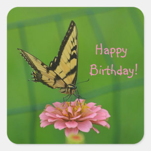 Happy Birthday Butterfly Garden Vierkante Sticker