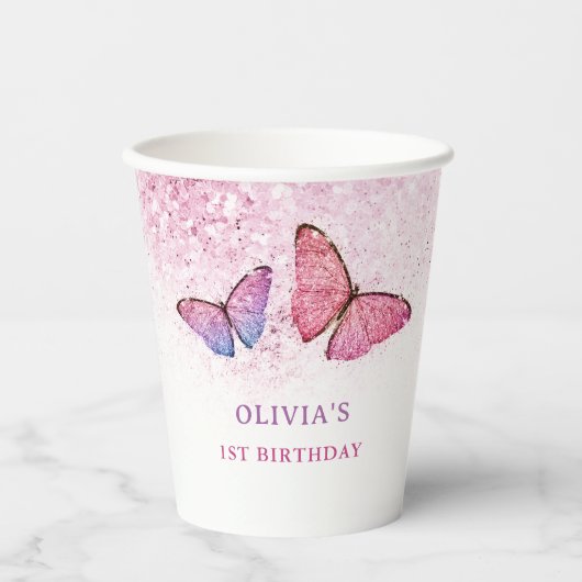 Happy Birthday Butterfly Girl Birthday Party Papieren Bekers (Voorkant)
