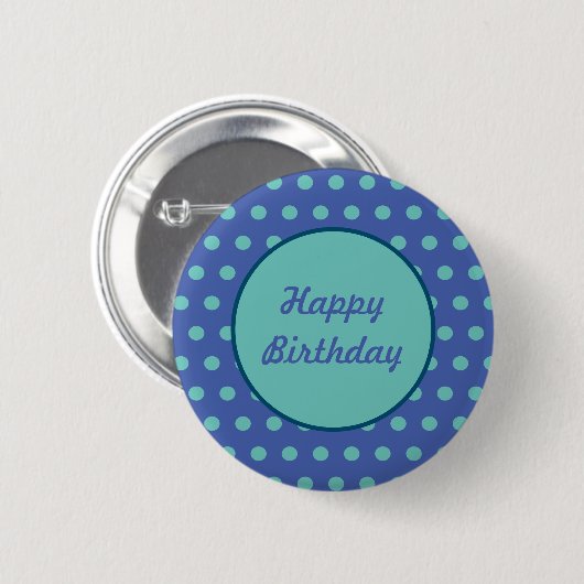 Happy Birthday Button (Denim Blue & Aqua) (Voorkant /achterkant)