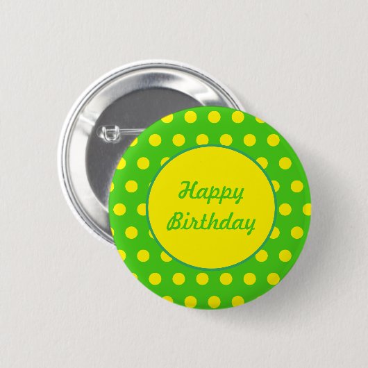 Happy Birthday Button (Neon Green & Neon Yellow) (Voorkant /achterkant)