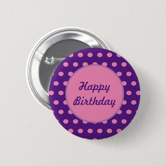 Happy Birthday Button (Paarse & roze) (Voorkant /achterkant)