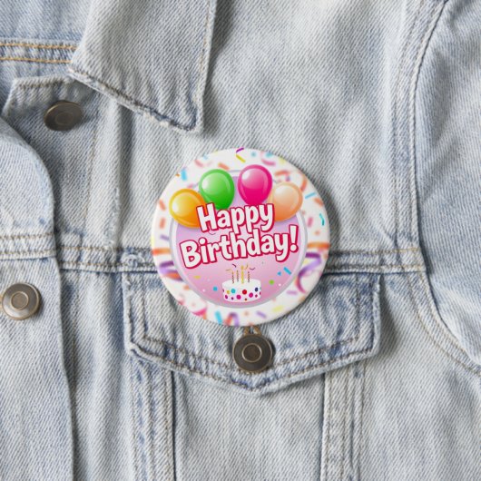 Happy Birthday Button (roze) (In situ)