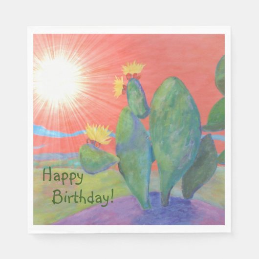 Happy Birthday Cactus Sunset Servet (Voorkant)