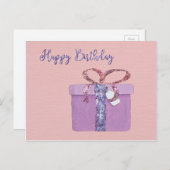 Happy Birthday Cadeau op roze Briefkaart (Voorkant / Achterkant)