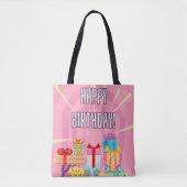 Happy Birthday-cadeautjes op roze Canvas tas (Voorkant)